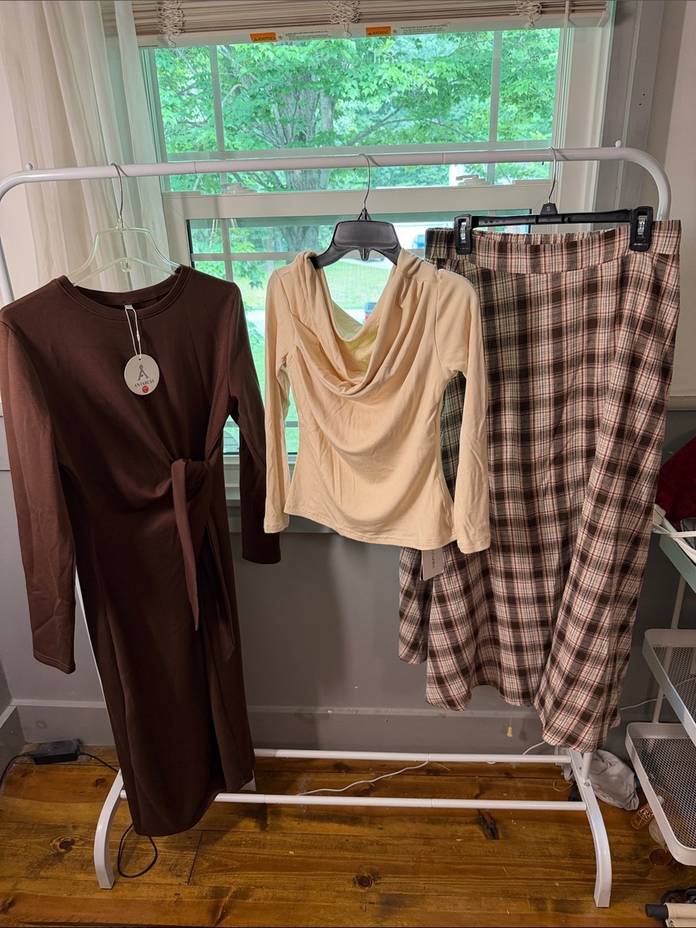 Amazon Women's Long Sleeve Dress and Top Set - Brown, Cream, Plaid